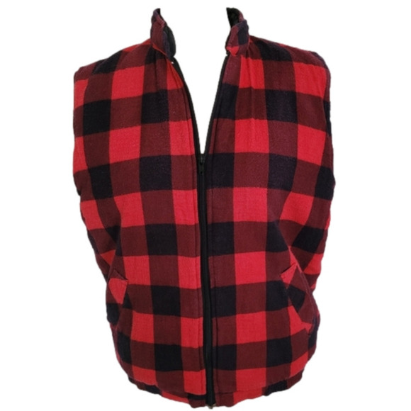 VINTAGE 80s Buffalo Check Plaid Puffer Vest Small - Picture 1 of 9